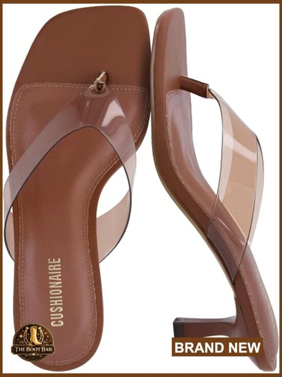 Shoes - Square Toe Clear Strap Kitten Heels Sandals Memory Foam Comfort Slip On
